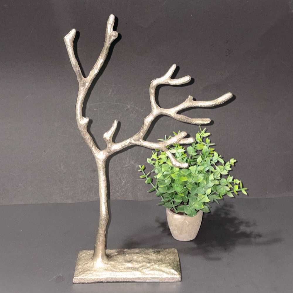 Threshold Metal Jewelry Tree Stand Branch Organizer silver Textured 15 inch